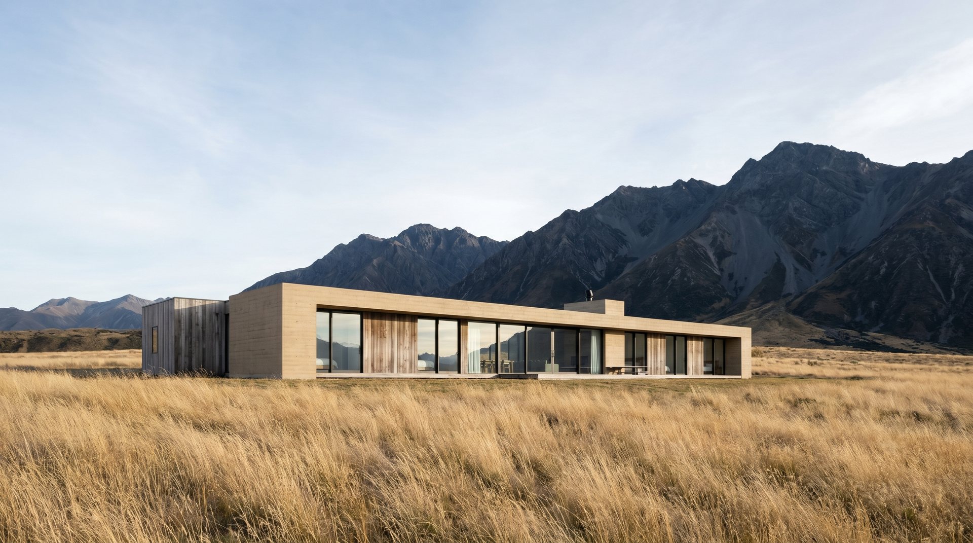 Ferienhaus in den Tiroler Alpen bei Abendlicht