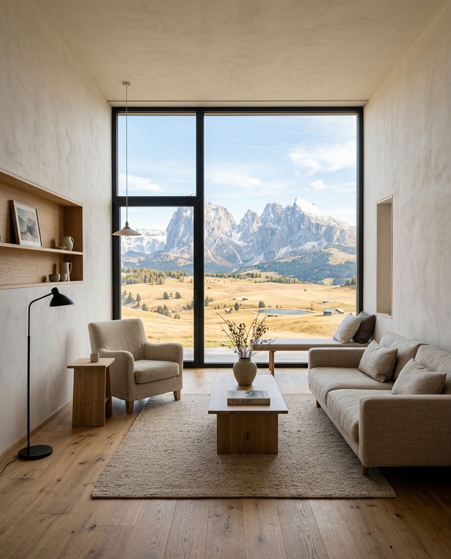 Schlafzimmer mit Blick auf die Stubaier Alpen